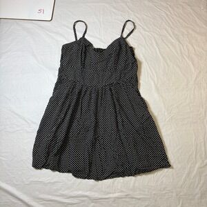 Express Black White Polka Dot Smocked Bodice Spaghetti Strap Mini Dress Womens M